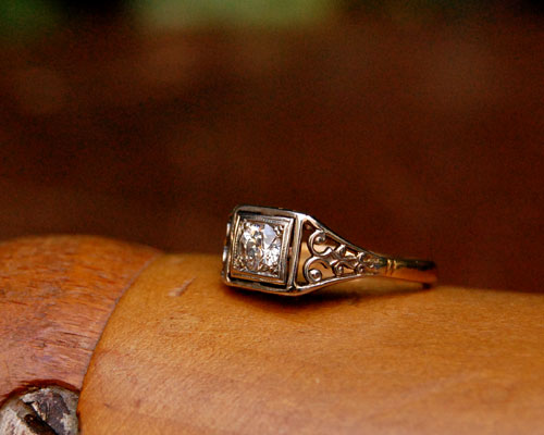 セール超高品質 貴重　イギリス アンティーク　アールデコ　銀製　パール　ダイヤモンド　リング リング